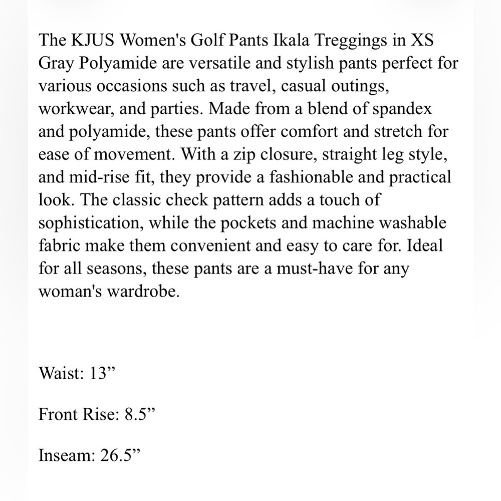 KJUS Womens Golf Pants Ikala Treggings Checks XS Gray Polyamide - Picture 7 of 7